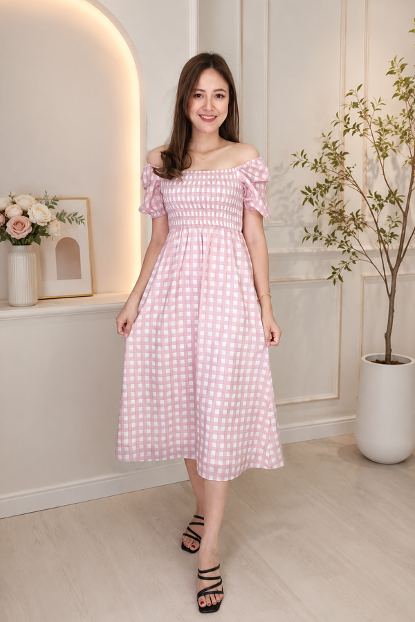 Alyssa Gingham Maxi Dress in Pastel Pink