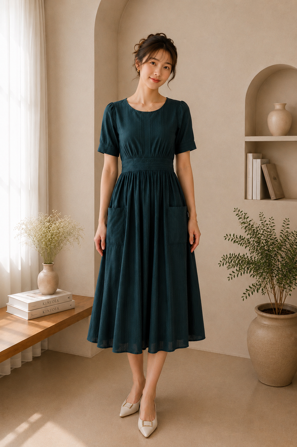 Ashley Peekaboo Dress in Forest Green