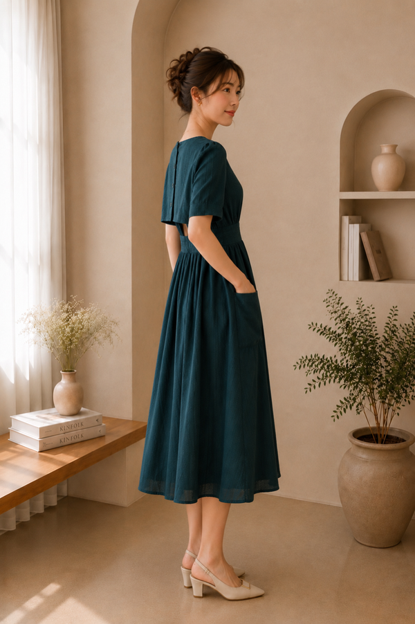Ashley Peekaboo Dress in Forest Green