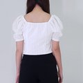 Model wearing Textured Puffy Sleeves Top-White Back View