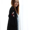 Model wearing Cardigan Floral Embroidery-Black Right View