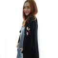 Model wearing Cardigan Floral Embroidery-Black Left View 