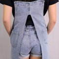 Model wearing Pinafore Dress Denim-Blue Back View