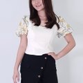 Model wearing Puffy Floral Top-Yellow Front View