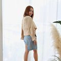 Model wearing Designer Inspired Jacket-Beige Full Back View