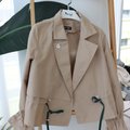 Model wearing Designer Inspired Jacket-Beige Product Front View