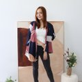 Model wearing Emgrace Kimono Jacket-Navy Blue Full Front View