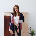 Model wearing Emgrace Kimono Jacket-Navy Blue Full Front View 2