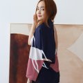 Model wearing Emgrace Kimono Jacket-Navy Blue Left View 