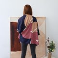 Model wearing Emgrace Kimono Jacket-Navy Blue Back View 