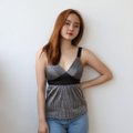 Model wearing Spaghetti Strap Top-Silver Front Medium View