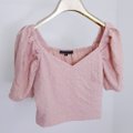 Textured Puffy Sleeves Top-Pink Product Front View