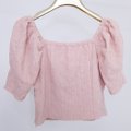  Textured Puffy Sleeves Top-Pink Product Back View