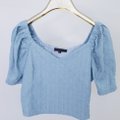 Textured Puffy Sleeves Top-Blue Product Front View