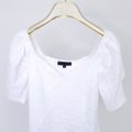  Textured Puffy Sleeves Top-White Product Front View