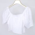 Textured Puffy Sleeves Top-White Product Back View