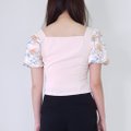 Model wearing Puffy Floral Top-Back View