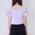 Model wearing Puffy Floral Top-Purple Back View