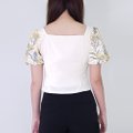 Model wearing Puffy Floral Top-Yellow Back View