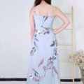 Model wearing Floral Ruffle Maxi Dress-Pastel Blue Back Full View