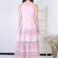 Model wearing Midi Lace Dress-Pink Full Back View 