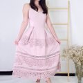 Model wearing Midi Lace Dress-Pink Full Front View 