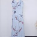 Floral Ruffle Maxi Dress-Pastel Blue Product Front View