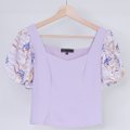 Puffy Floral Top-Purple Product Front View