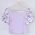 Puffy Floral Top-Purple Product Back View