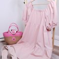 Square Neck BabyDoll Dress-Pink Product Display View