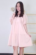 Model wearing Square Neck BabyDoll Dress-Pink Left View