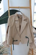 Model wearing Designer Inspired Jacket-Beige Product Front View