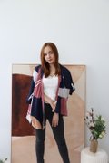 Model wearing Emgrace Kimono Jacket-Navy Blue Full Front View 2