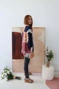 Model wearing Emgrace Kimono Jacket-Navy Blue Full Right View 