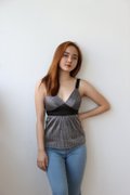 Model wearing Spaghetti Strap Top-Silver Front Medium View