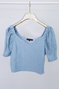 Textured Puffy Sleeves Top-Blue Product Front View
