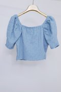 Textured Puffy Sleeves Top-Blue Product Back View