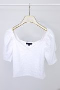  Textured Puffy Sleeves Top-White Product Front View