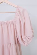 Square Neck BabyDoll Dress-Pink Product Closeup View