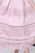 Model wearing Midi Lace Dress-Pink Closeup View 