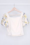 Puffy Floral Top-Yellow Product Back View