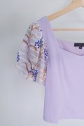 Puffy Floral Top-Purple Product Closeup View
