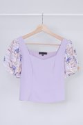 Puffy Floral Top-Purple Product Front View