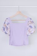 Puffy Floral Top-Purple Product Back View