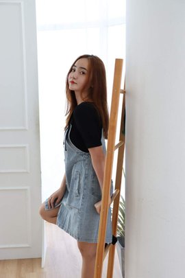 Giovanni Pinafore Dress in Denim Blue