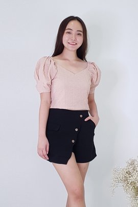 Emma Textured Puffy Sleeves Top in Pink