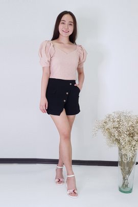 Emma Textured Puffy Sleeves Top in Pink