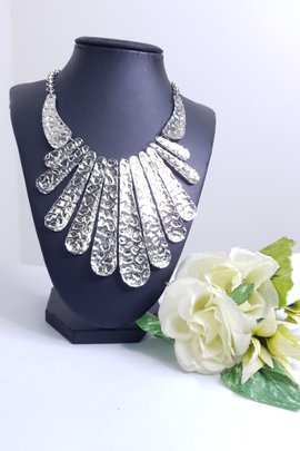 Oblong Plate Statement Necklace-Silver