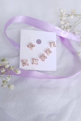 Clover Crystal Studs-Rose Gold-3 Pairs