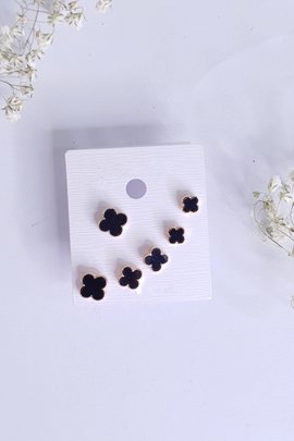 Plumbago Studs-Gold-3 Pairs